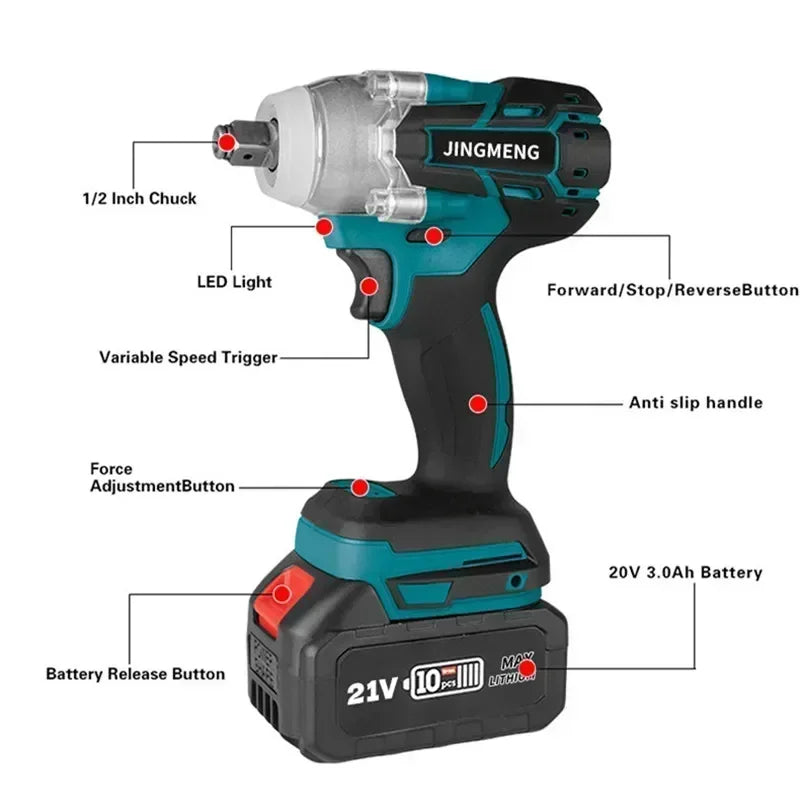 Chave de Impacto Elétrica Sem Fio 21V - Ferramenta Manual com Soquete e Broca